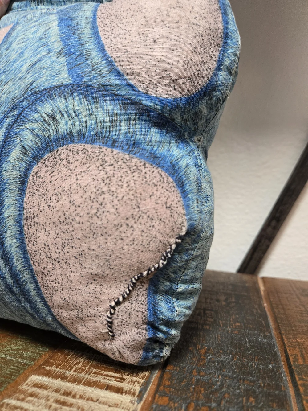 Cranston Cut Sew Blue Pink Bear Pillow 16